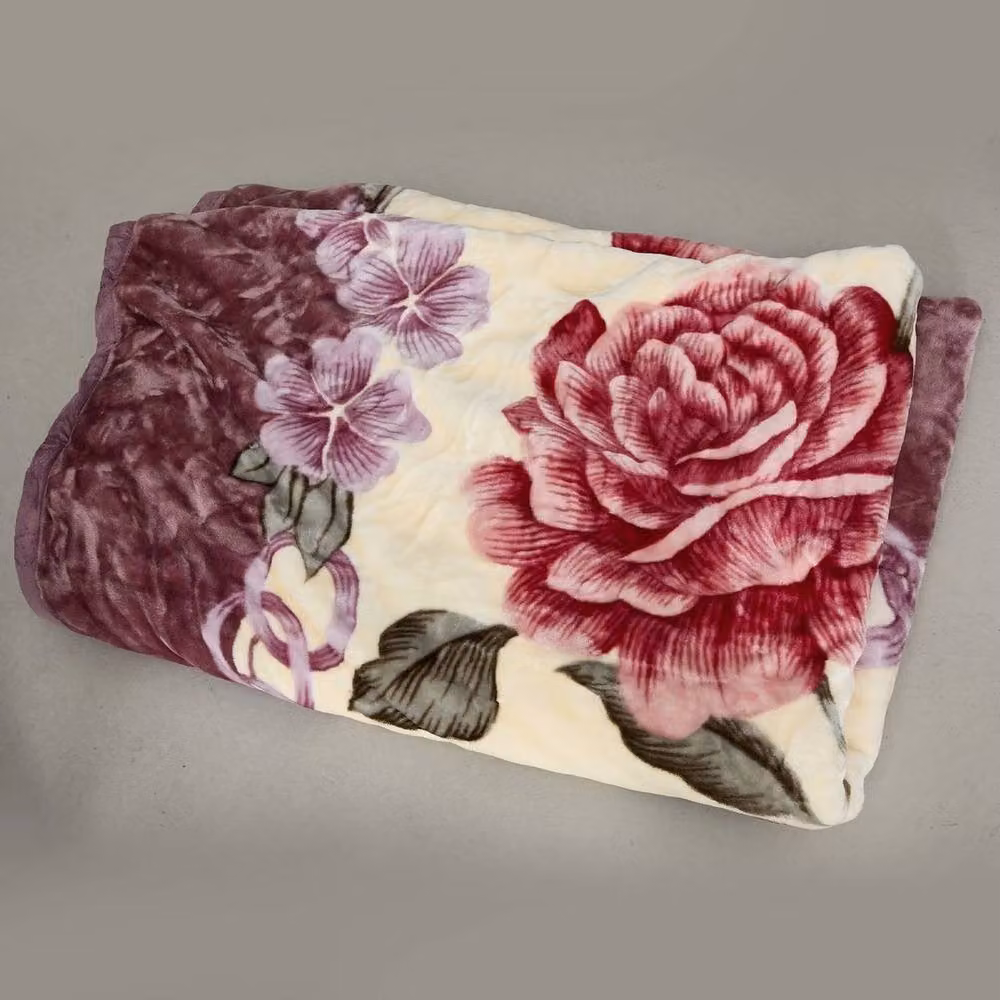 SPETLEK Heavyweight Raschel Winter Blanket in Purple, Pink and Red with Floral Design – 4