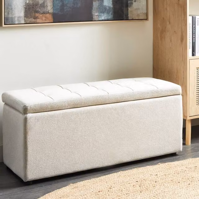 Wyld and Coco Noble Home Ottoman Footstool with Storage in White, W/D/H: 100 x 42 x 40 cm – 1