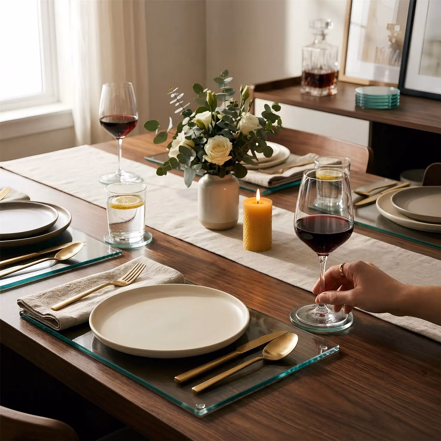 Harbour Housewares 12-Piece Glass Placemats and Coasters Set in Transparent, W: 40 cm, D: 30 cm – 5