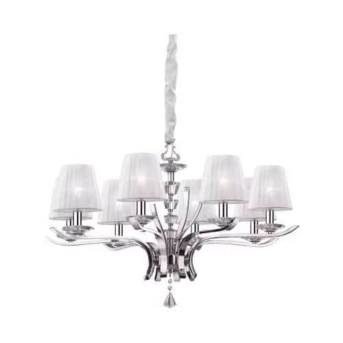 Ideal Lux Pegaso SP8 Surface Mounted Interior Lamp in Chrome and White with Fabric and Glass Details