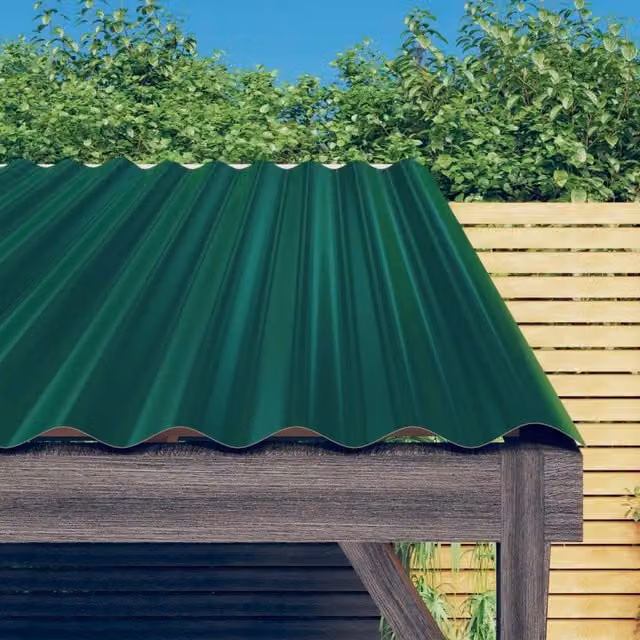 Berkfield Home 12-piece Green Powder-coated Corrugated Steel Roof Panels, W: 100 cm, H: 36 cm