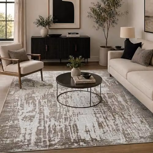 Serdim Rugs Abstract Metallic Marble Living Room Area Rug in Grey and Gold, W: 80 cm, L: 150 cm – 1