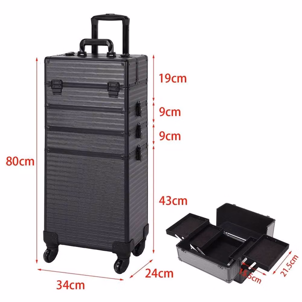 Kelvenix Cosmetic Case Trolley Box in Black and Gold with Wheels and Handles – 2