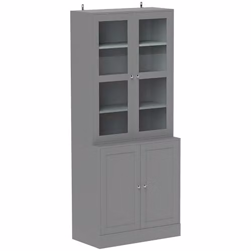 HOMCOM Modern Grey Display Storage Cabinet with Glass Doors and Adjustable Shelves, H 178.5 x W 76.0 x D 40.0 cm – 1