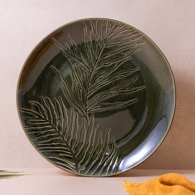 Mikasa Jardin Floral Green Stoneware Round Serving Platter, Diameter: 35.5 cm