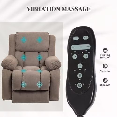 HOMCOM Brown Fabric Recliner Armchair with Powered Lift Assist, Vibration Massage and Heat – 5