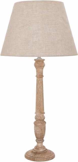 Dorby Natural Wash Spindle Tabletop Lamp with Brown Wood Base and Beige Linen Shade