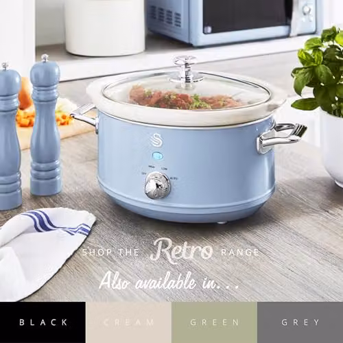 Swan Nordic Slow Cooker, 3.5L, Blue and White – 6