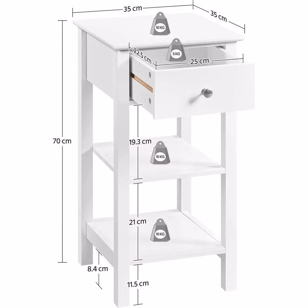 FORGEVIO White Wooden Bedside Table and Narrow Nightstand Cabinet – 2