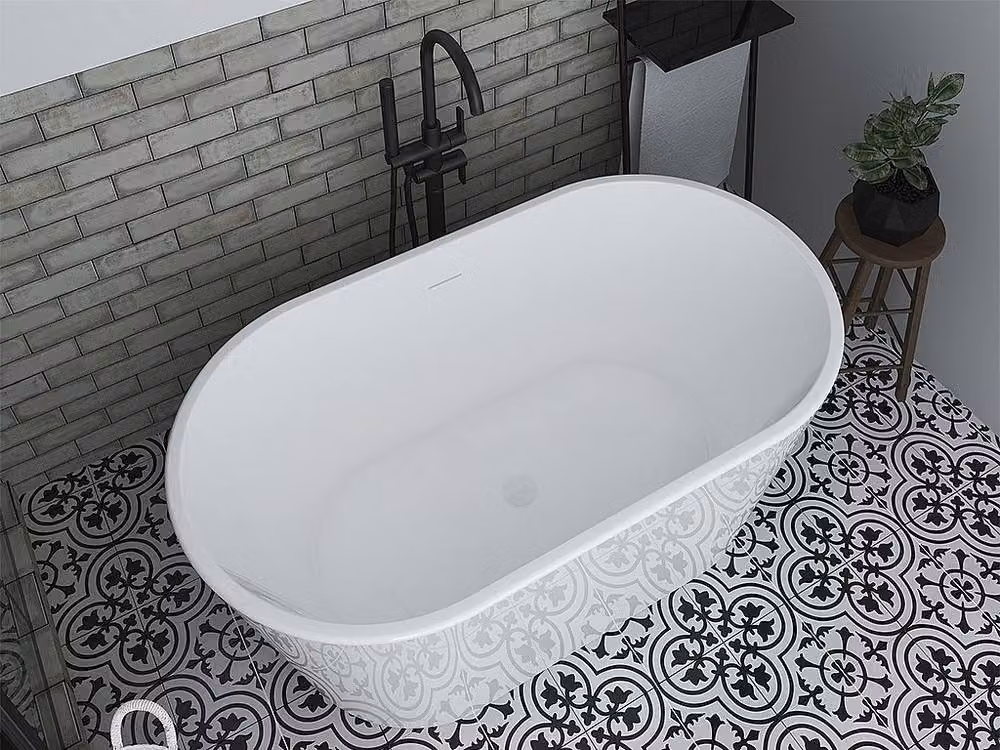 Vente-unique Freestanding Oval Acrylic Bathtub in White, W/D/H: 130 x 71 x 58 cm, 180 L – 4