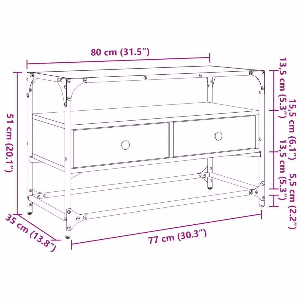 Berkfield Home TV Cabinet with Glass Top in Smoked Oak Brown, W/D/H: 80 x 35 x 51 cm – 4