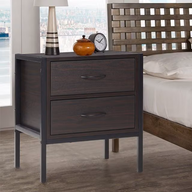 Livingandhome Modern Brown and Black Bedside Table