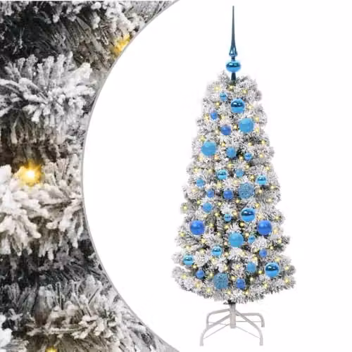vidaXL Artificial Hinged Christmas Tree in Green and White, Height: 120 cm – 1