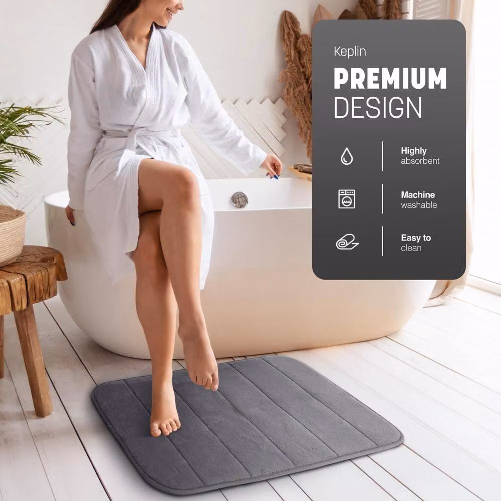 Keplin Memory Foam Bath Mat, Non-Slip and Washable, Grey, W/D: 50 x 60 cm – 3