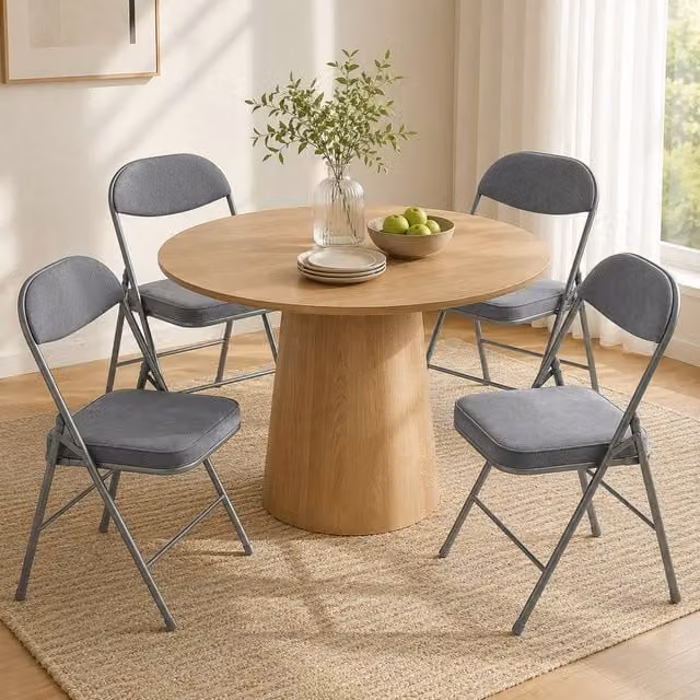 STILVORA Set of 4 Grey Corduroy Upholstered Folding Chairs with Metal Frame – 1