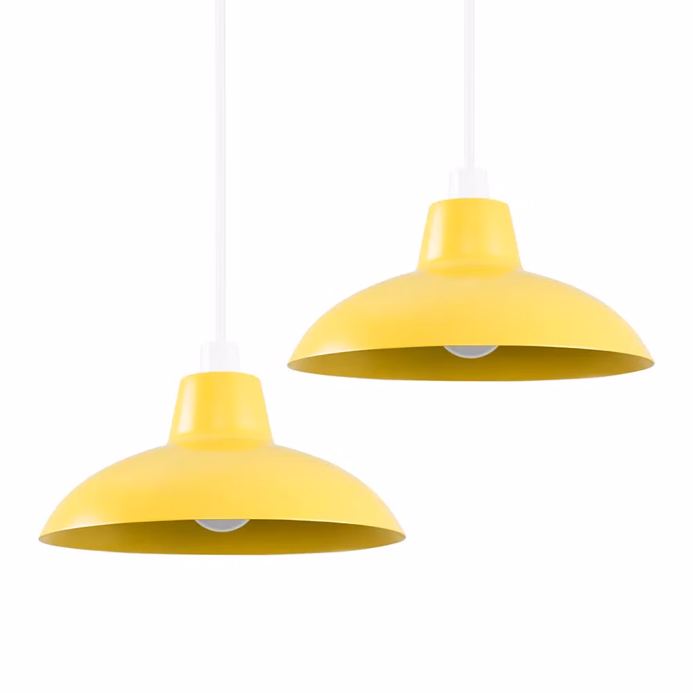 ValueLights Civic Pair of Yellow Metal Dome Ceiling Pendant Shades – 3