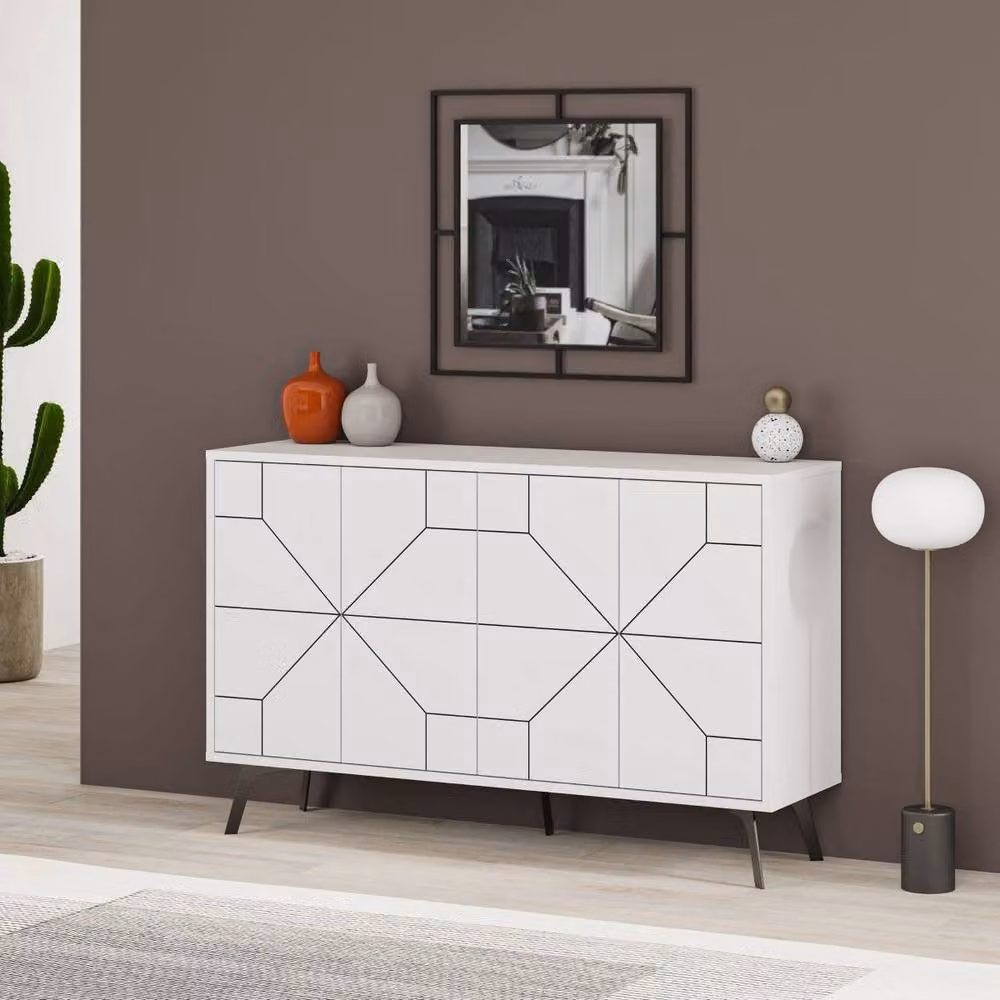 CALICOSY Dune 4-Door Modern Sideboard in White, Width: 123 cm – 2
