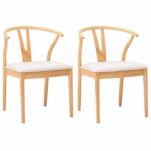 vidaXL Set of 2 Dining Chairs in Natural Sand Rubberwood with Armrests