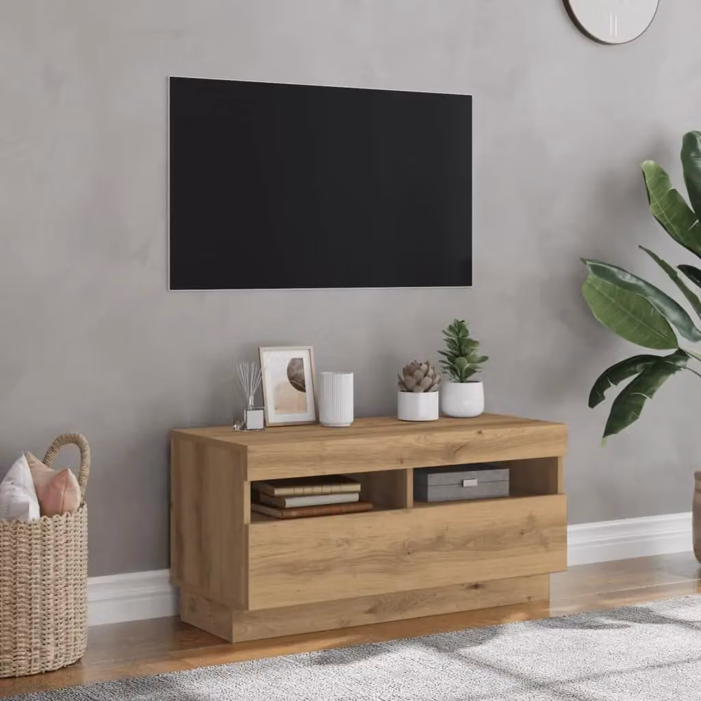 Berkfield Home Modern TV Cabinet with LED Lights in Artisan Oak, W/D/H: 80 x 35 x 40 cm – 2