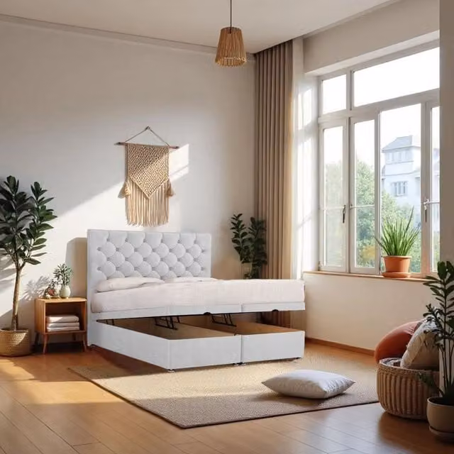 Knight Sleep Athens Small Double End Opening Ottoman Bed with Hybrid Mattress and 24 inch Headboard in Silver