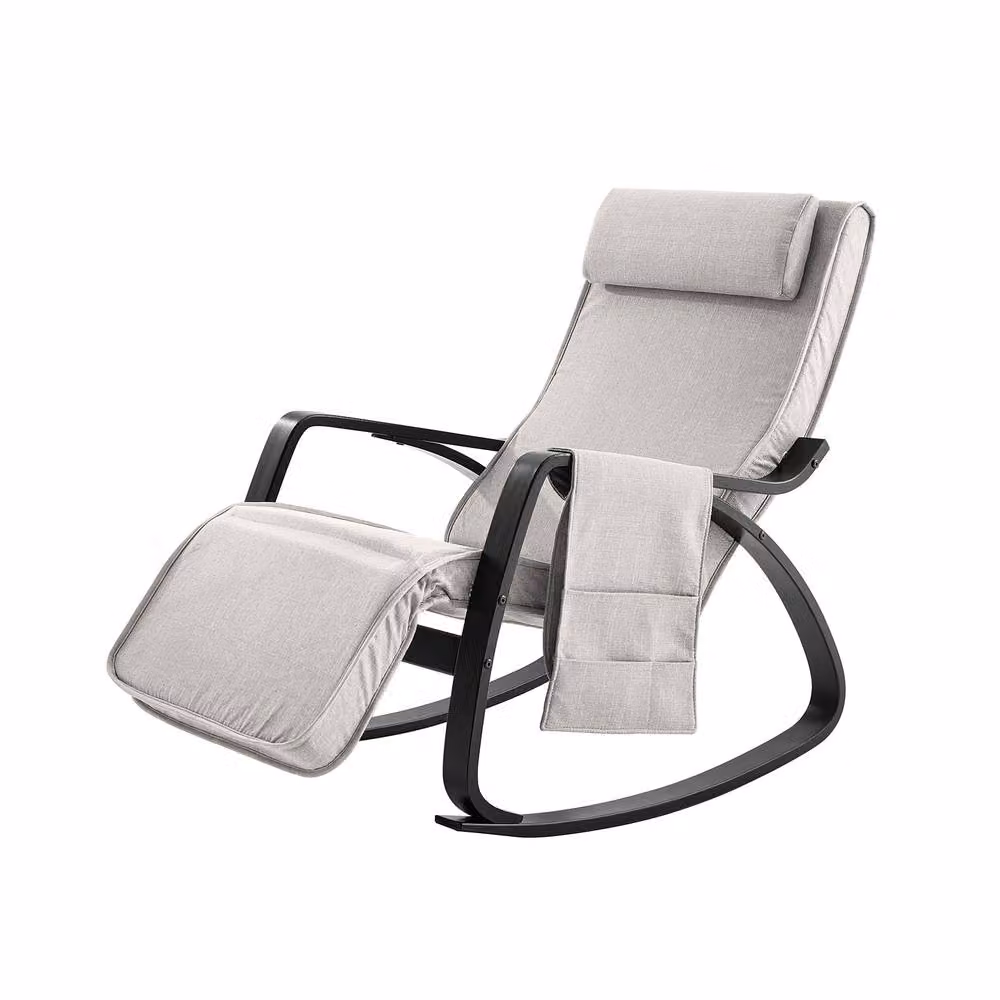 SoBuy Rocking Chair in Grey with Adjustable Headrest and Armrests – 2