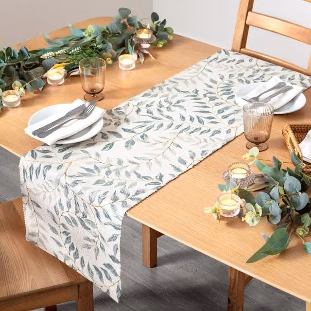 Make it a Home Vinea Floral Indoor Outdoor Weatherproof Table Runner in Green and Grey, Length: 180 cm