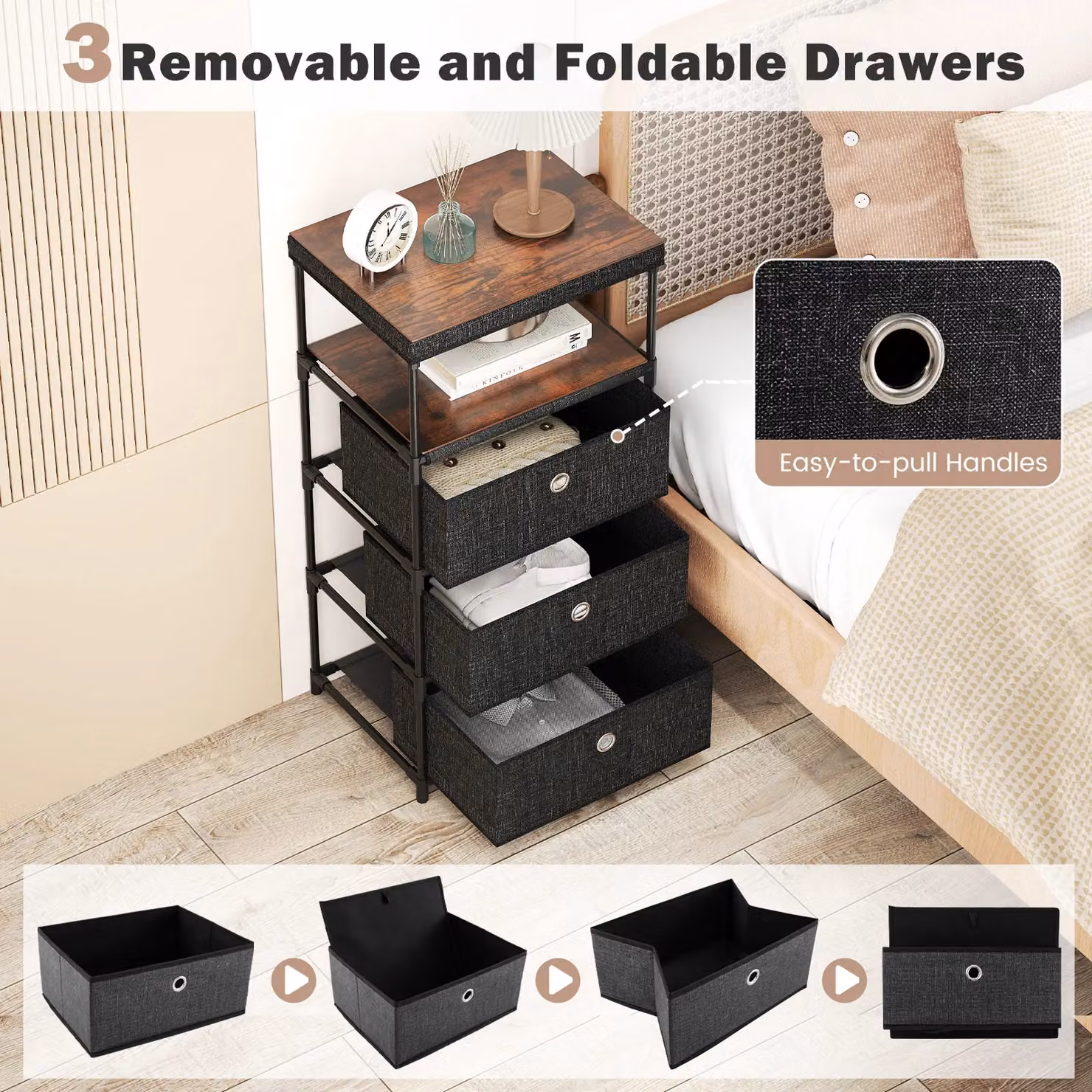 Gymax Industrial Fabric Storage Tower with Wood Top, Black – 5