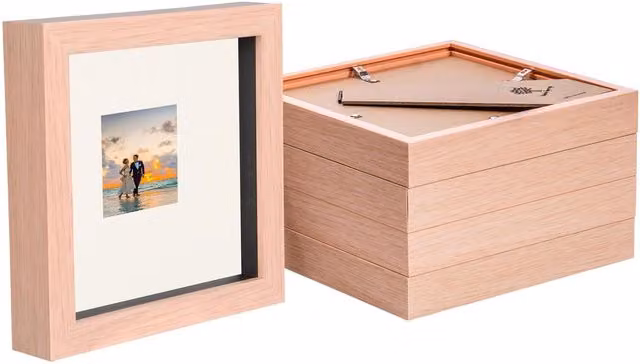 Nicola Spring Pack of 5 Square 3D Box Photo Frames in Brown and Yellow, W/D/H: 15.24 x 15.24 x 15.24 cm