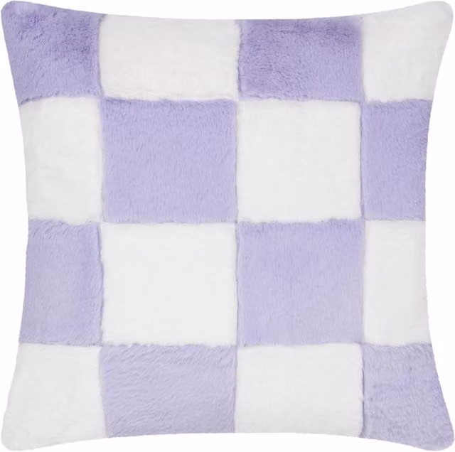 Cozee Check Faux Fur Feather Filled Square Cushion in Purple