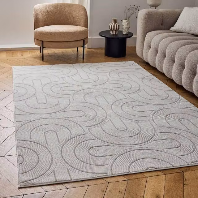 THE RUGS Carmel Arch Design Soft Pile Area Rug, W: 80 cm, L: 300 cm, Ivory and Beige