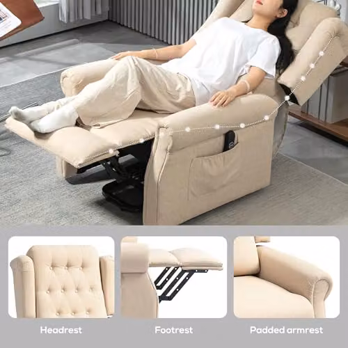 HOMCOM Power Lift Recliner Armchair in Beige Fabric – 3