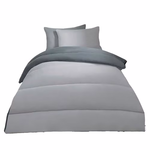 OHS Single Coverless Duvet and Pillowcase Set, 10.5 Tog Reversible Microfibre Quilt in Grey/Silver, W/D/H: 135 x 200 cm – 1