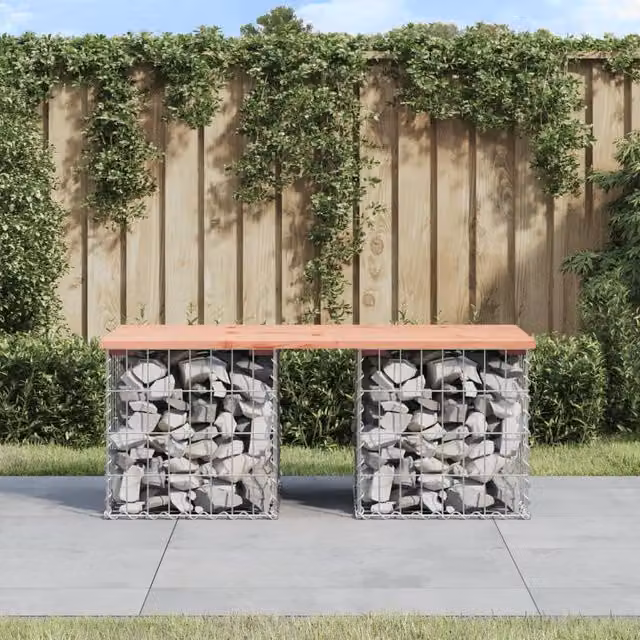 Berkfield Home Gabion Design Garden Bench in Brown Solid Douglas Wood, W/D/H: 103 x 44 x 42 cm – 1