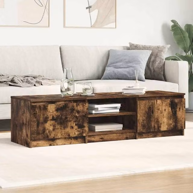 Berkfield Home Smoked Oak TV Cabinet in Brown, W/D/H: 140 x 40 x 35.5 cm