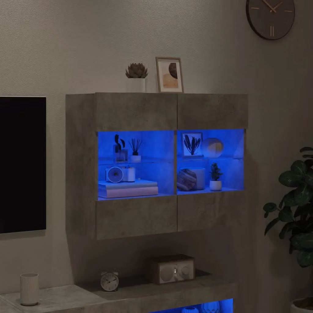 Berkfield Home Modern Wall Mounted TV Cabinet with LED Lighting, Grey, W: 78.5 cm, D: 30 cm, H: 60.5 cm – 2