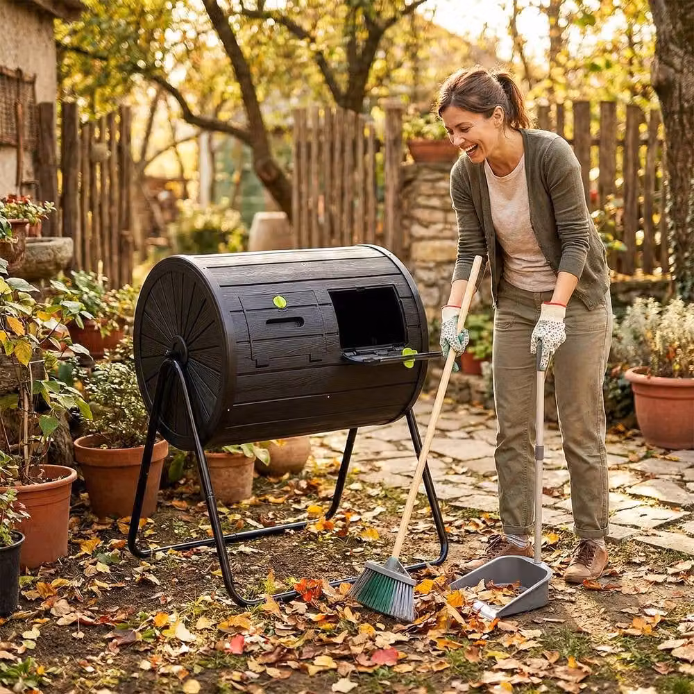Costway Dual Chamber Large Outdoor Compost Tumbler, 142L, Black – 8