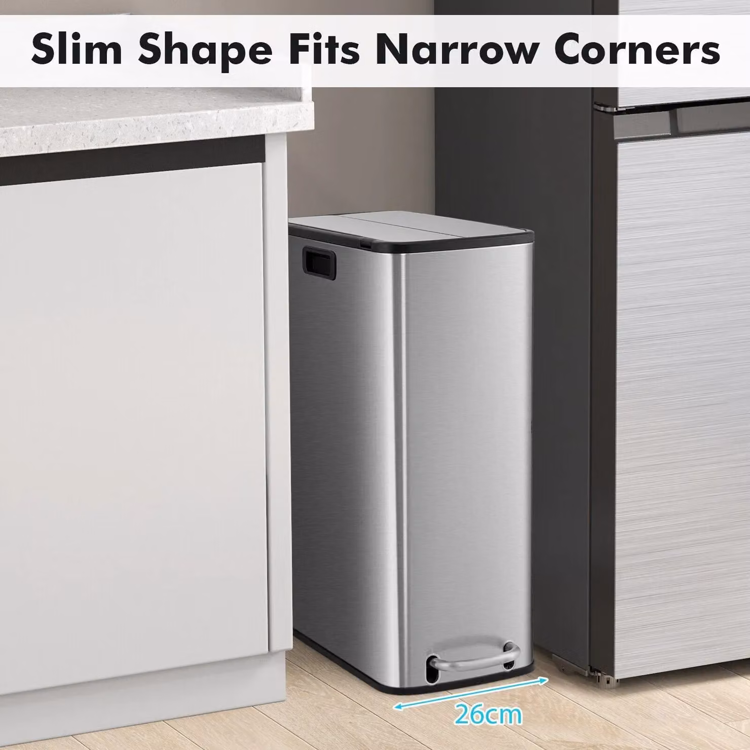 Costway 46L Slim Step Kitchen Trash Can with Removable Inner Bucket in Silver Stainless Steel – 5