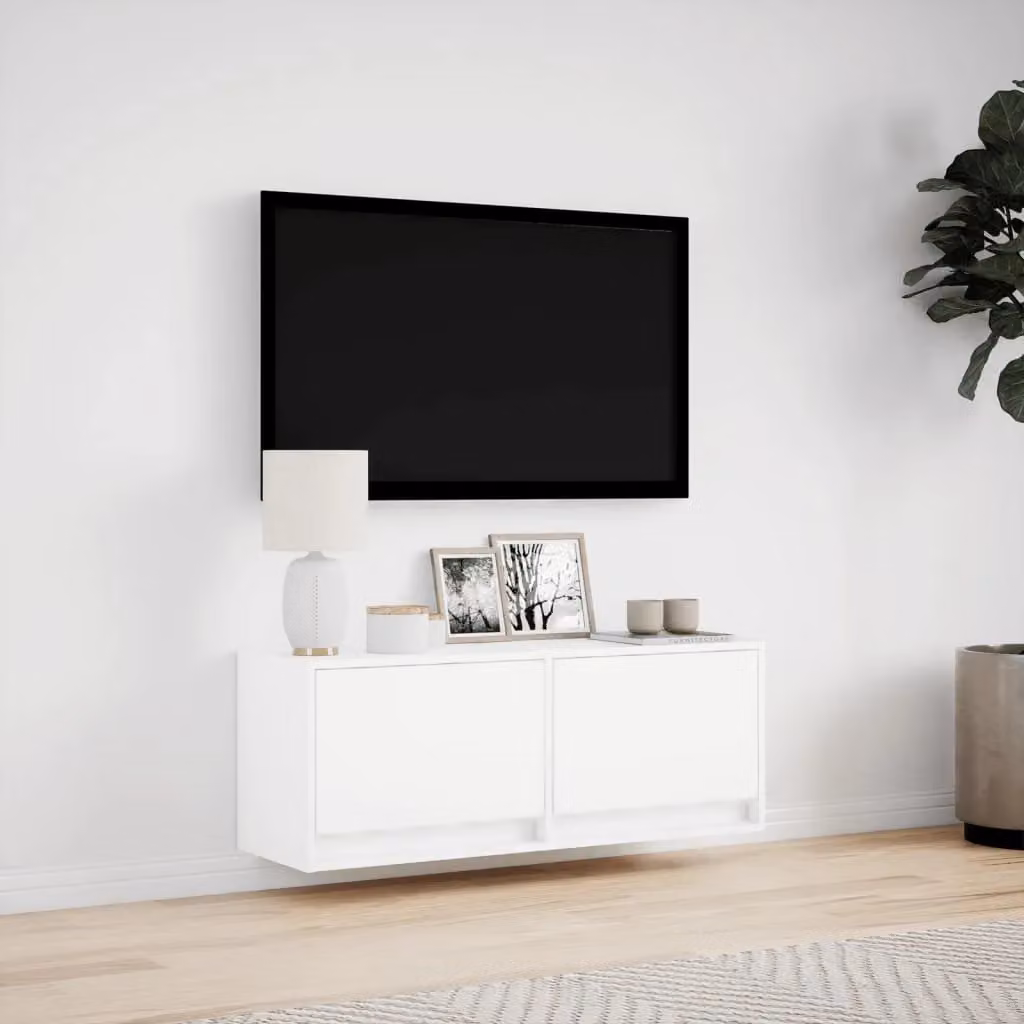 Berkfield Home Modern Glossy White TV Wall Cabinet with LED Lights W/D/H: 100 x 31 x 35 cm – 2