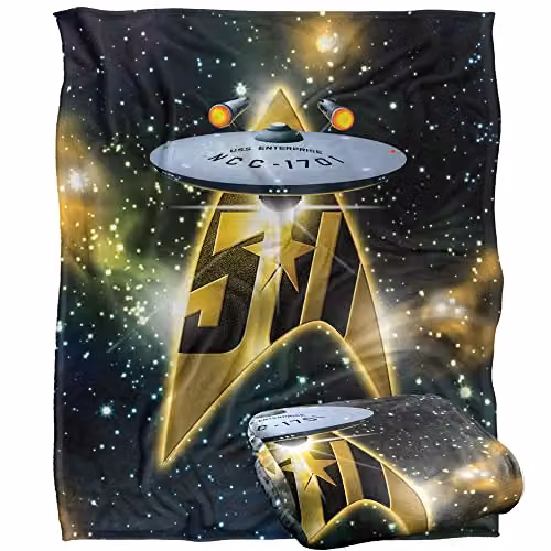 Trevco Star Trek 50th Anniversary Super Soft Fleece Throw Blanket, White, W/D/H: 152 x 127 cm – 6