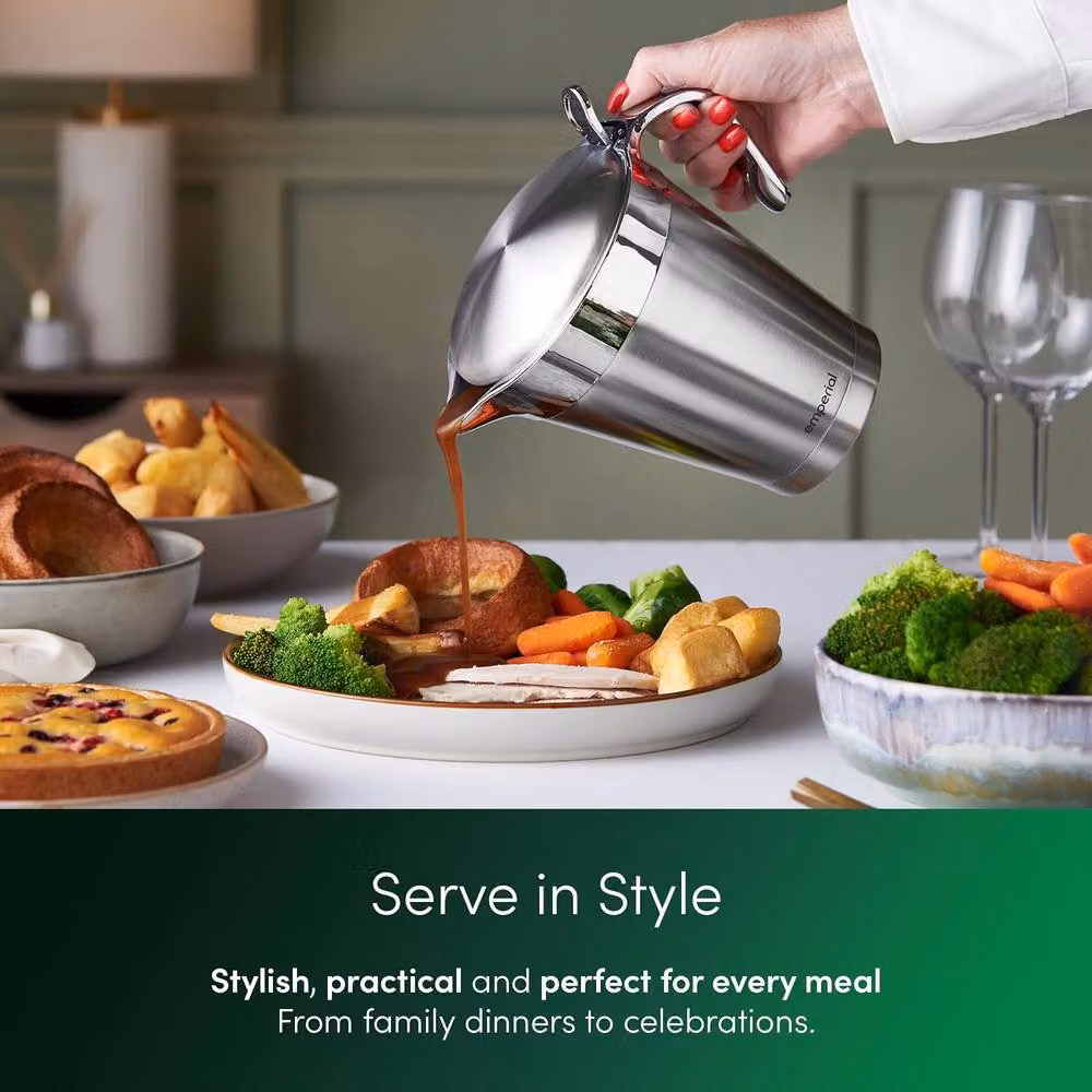 Emperial Stainless Steel Double Insulated Gravy Boat with Lid, Silver, 1 l – 2