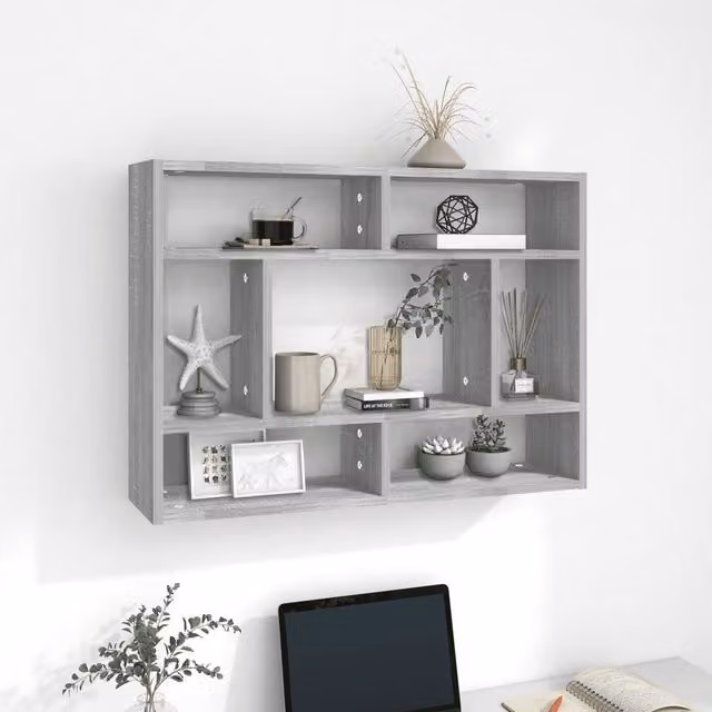 Berkfield Home Wall Mounted Cube Shelf in Grey Sonoma, W/D/H: 75 x 16 x 55 cm