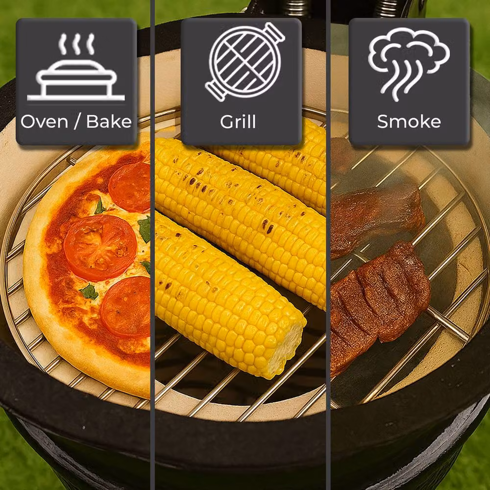 Neo 13 inch Ceramic Mini Kamado BBQ Grill and Portable Smoker Oven in Brown and Chocolate – 3