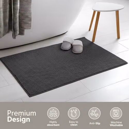 Keplin Non-Slip Microfibre Chenille Bath and Toilet Mat, Grey, W: 50 cm, D: 80 cm – 9