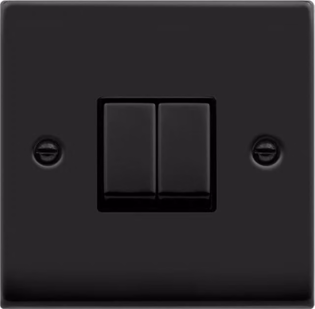 SE HOME Black Plastic 2 Gang 2 Way Mains Light Switch Plate