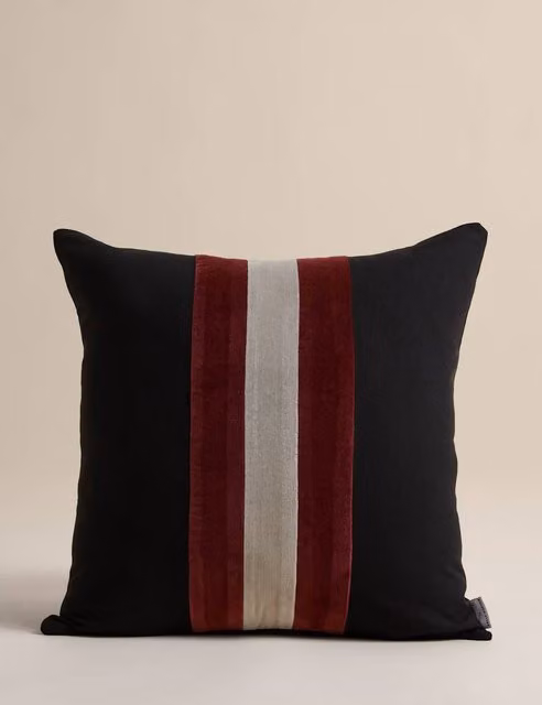 M&S x Kelly Hoppen Central Stripe Square Cushion in Black Mix Cotton and Polyester
