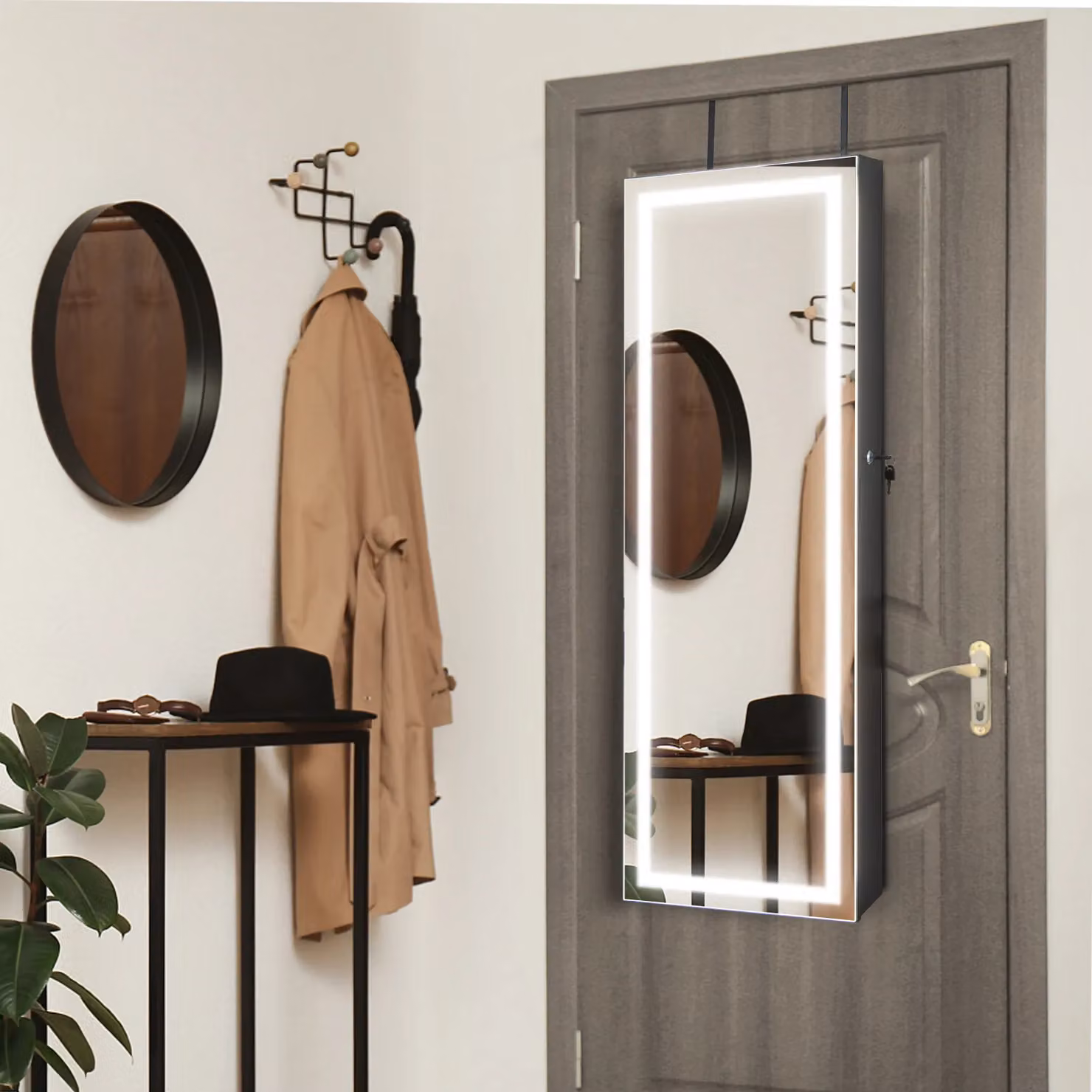 Costway Full Length Mirror Jewelry Cabinet with 3 Colour Lights, Black, Wall Mounted or Door Hanging – 4