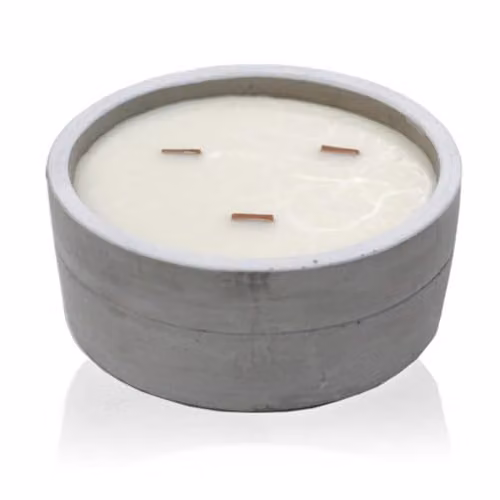 Ancient Wisdom Large Round Patchouli & Dark Amber Triple Wood Wick Soy Wax Concrete Candle in Grey – 1
