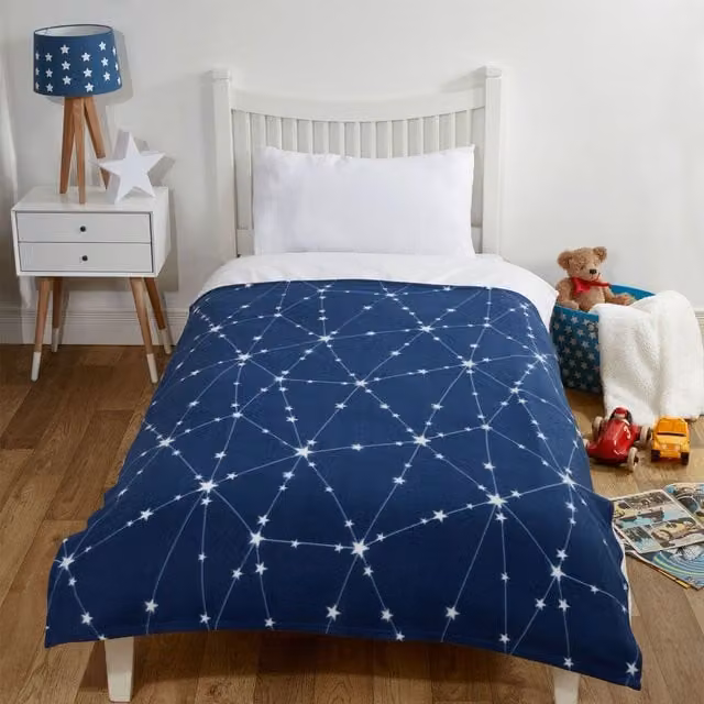 Dreamscene Galaxy Star Print Soft Fleece Throw Blanket in Navy Blue