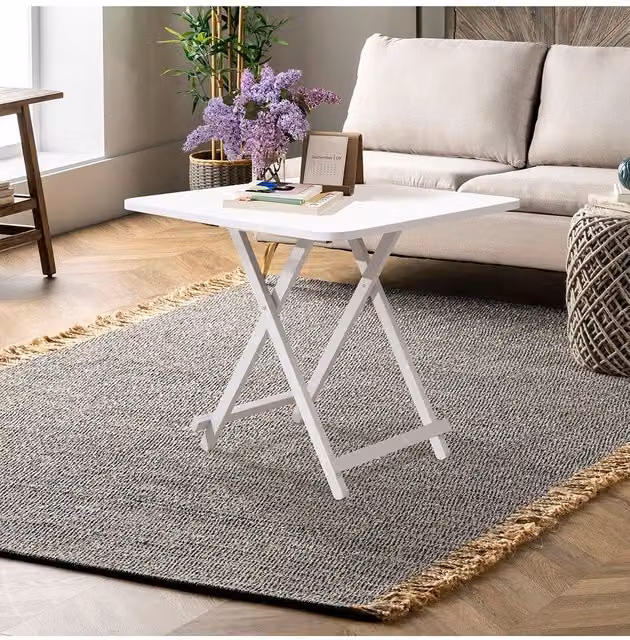 Living and Home White Foldable Square Dining Table with Matt Metal X-Frame – 1