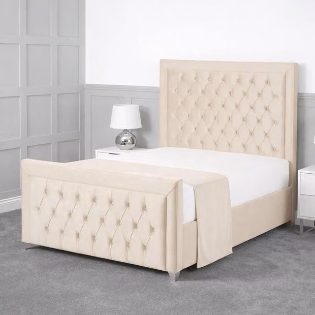 Living Comfort Bedz Ember Upholstered Gas Lift Storage Bed in Beige, Super King Size